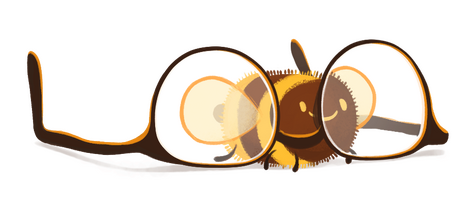 A drawing of a bee sitting behind some glasses